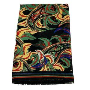 Jessica McClintock Wrap Scarf Womens OS‎ Black Paisley Floral Artsy Fringe